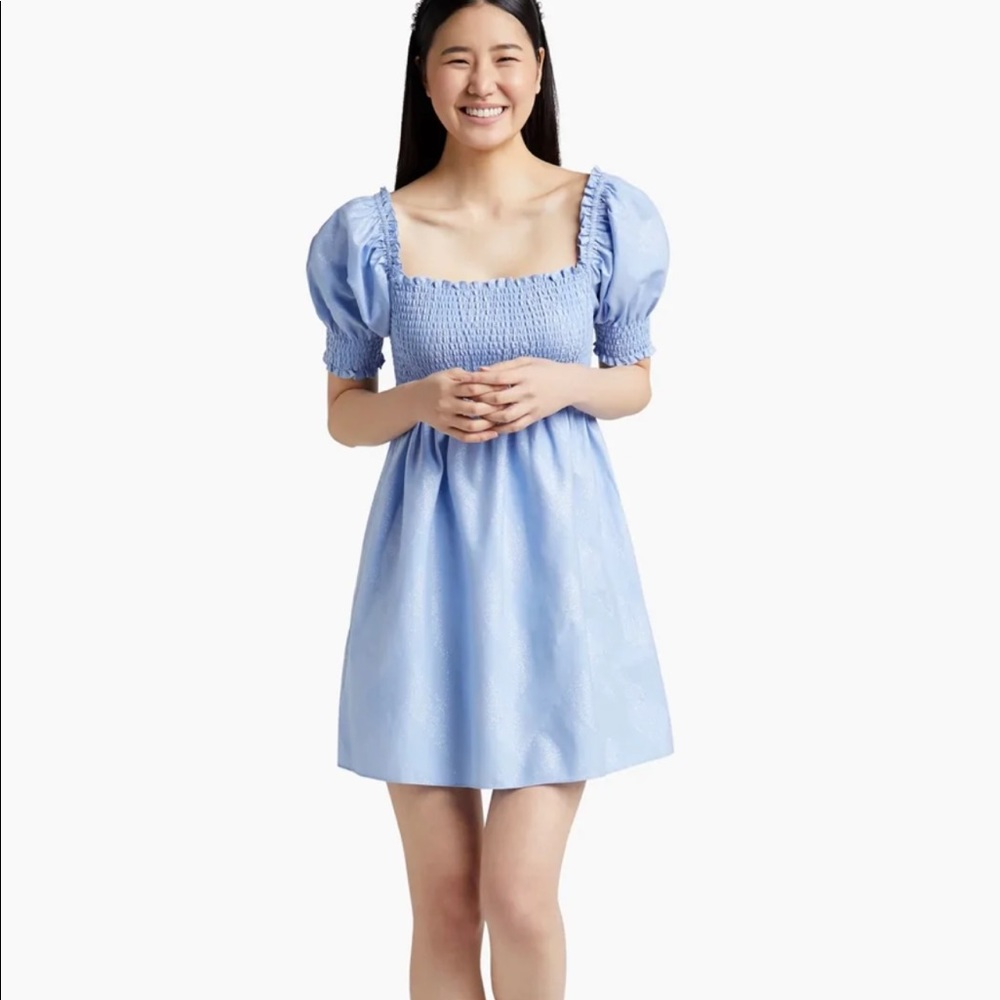 Hill House The Athena Nap Dress in Light Blue Glitter Check